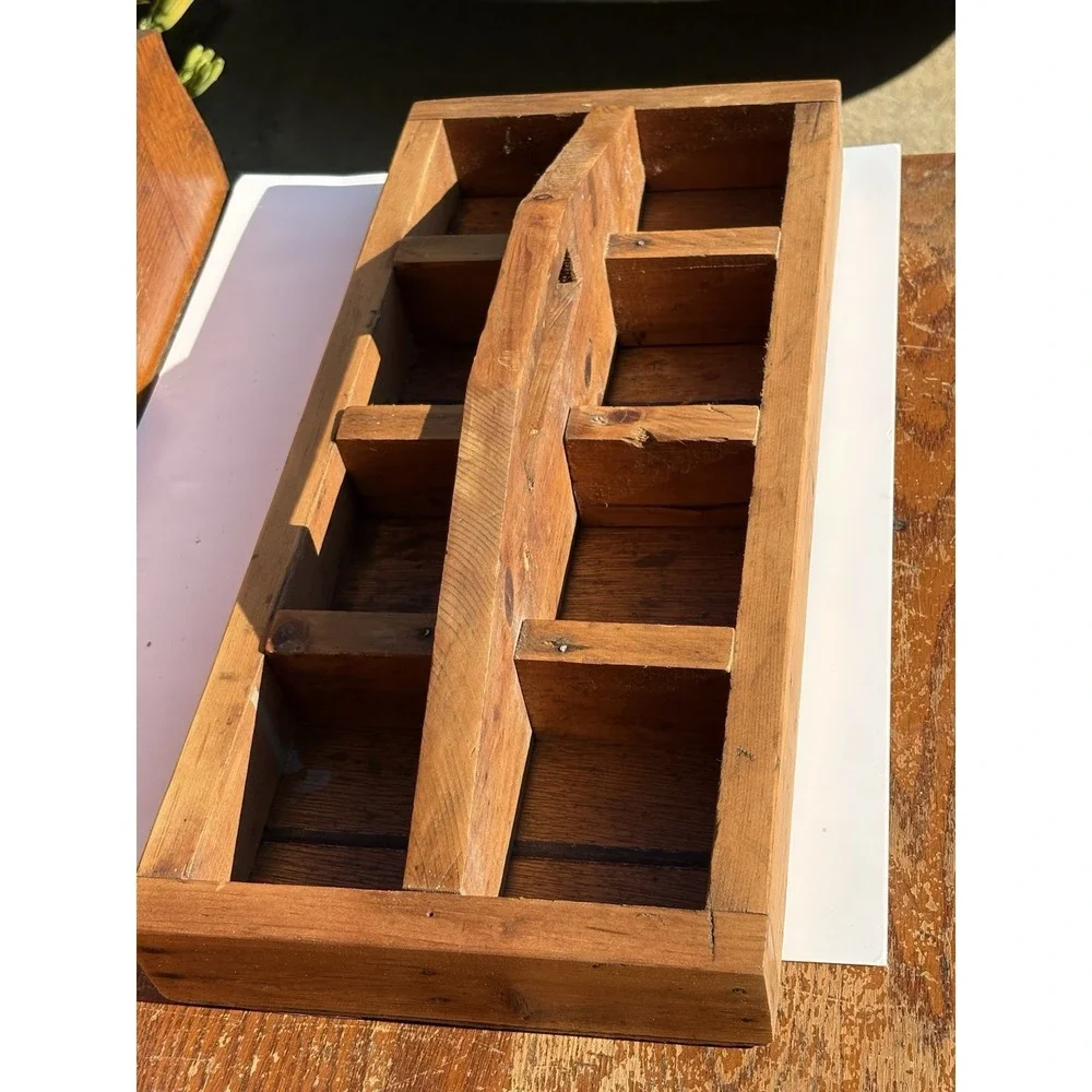 Early Primitive Antique Wooden Divided  Toolbox Carrier Vintage Farmhouse